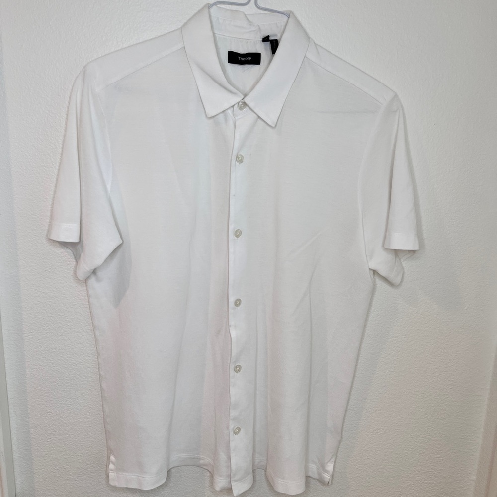Theory white shirt, large bottom dow.